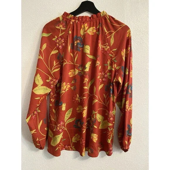 Kim Gravel M Boho Long Sleeve Blouse, Ruffle Cottagecore Bohemian V Neck F14 - Picture 6 of 9